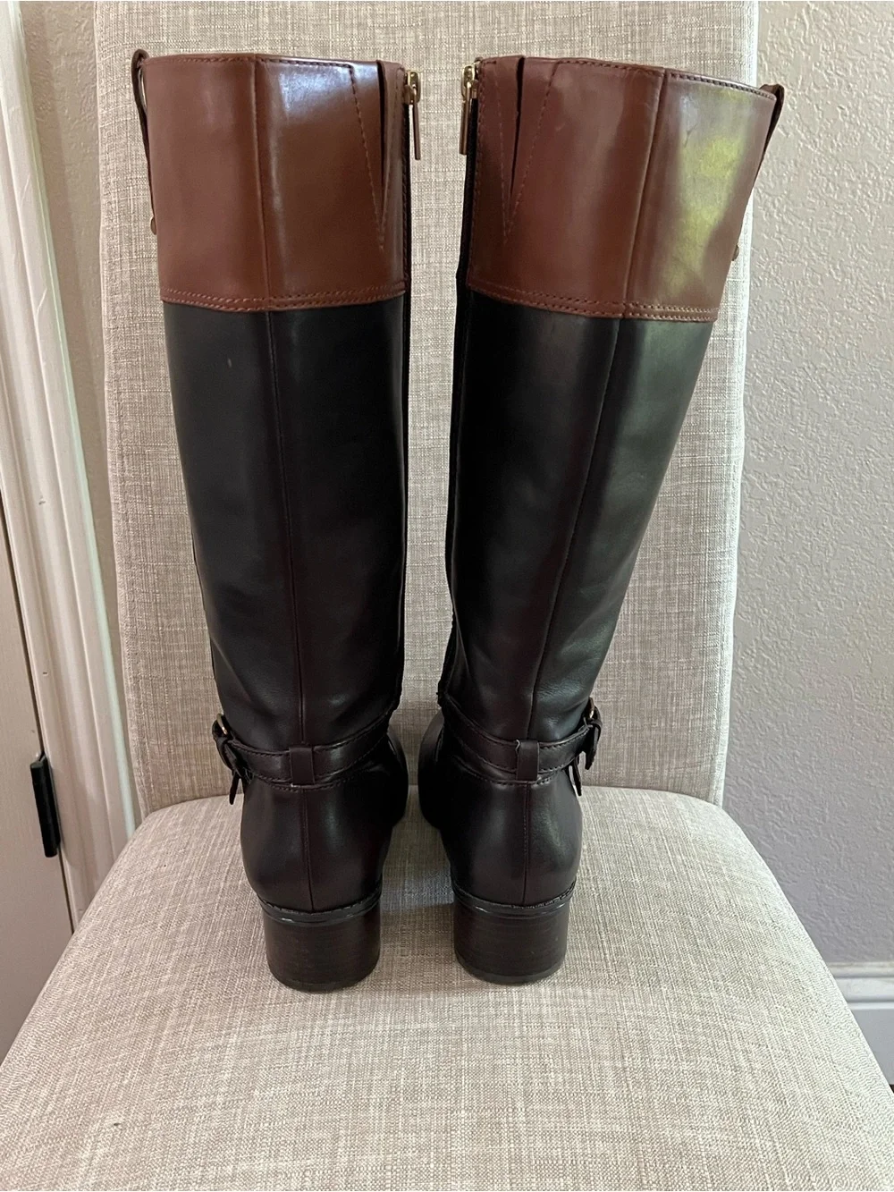 Bandolino Carlotta two-tone leather riding boots- Black and Brown
